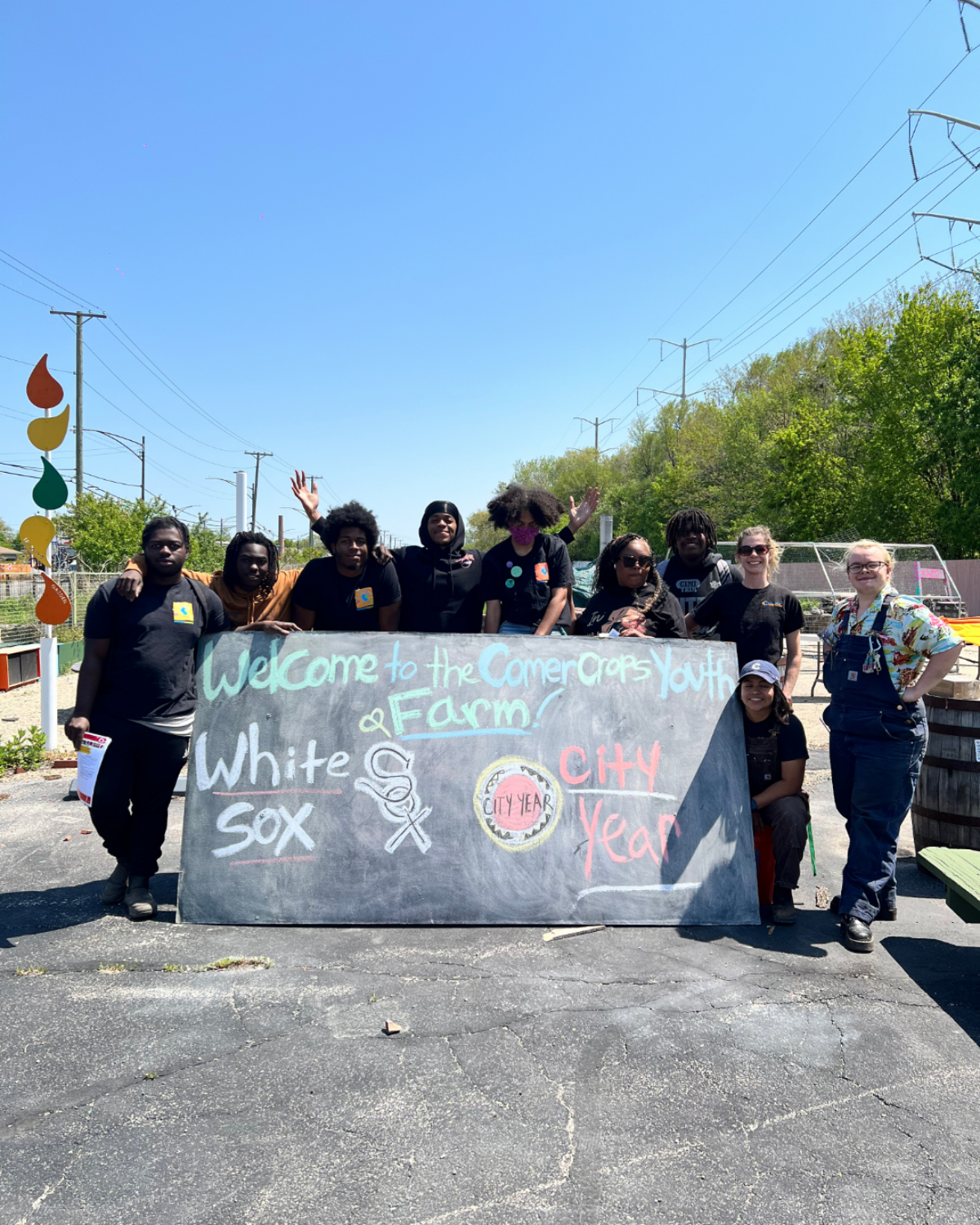 Crew with Chalkboard